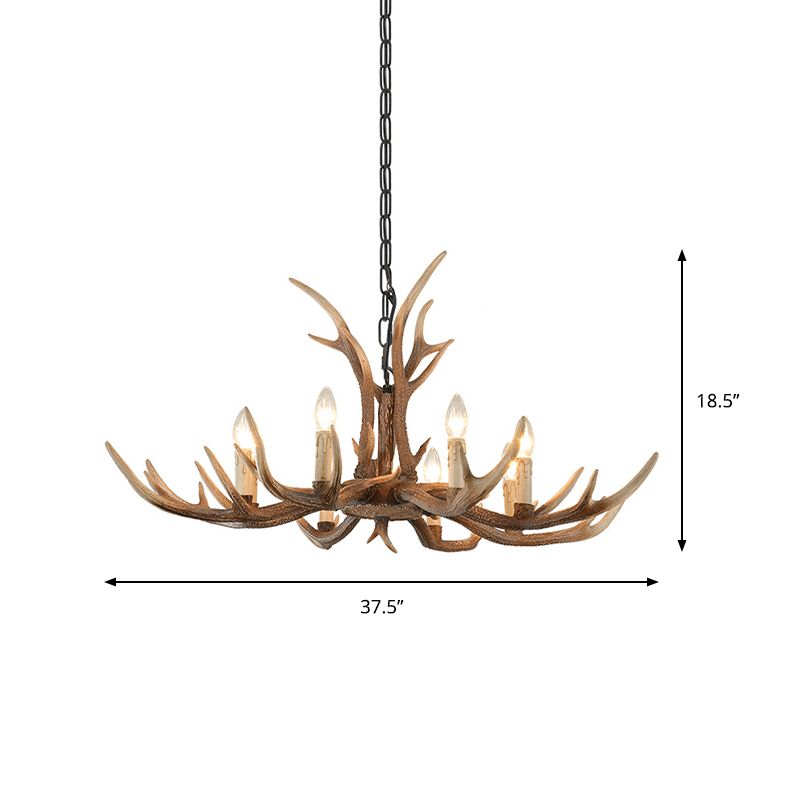 Resin Brown Hanging Chandelier Candelabra 4/6/8-Bulb Traditional Suspension Light for Living Room