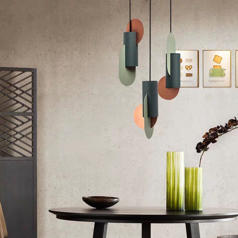 Geometric Cafe Pendant Light Metal Metal 1-Light Macaron Style Drop Lampe en vert-rose-rose