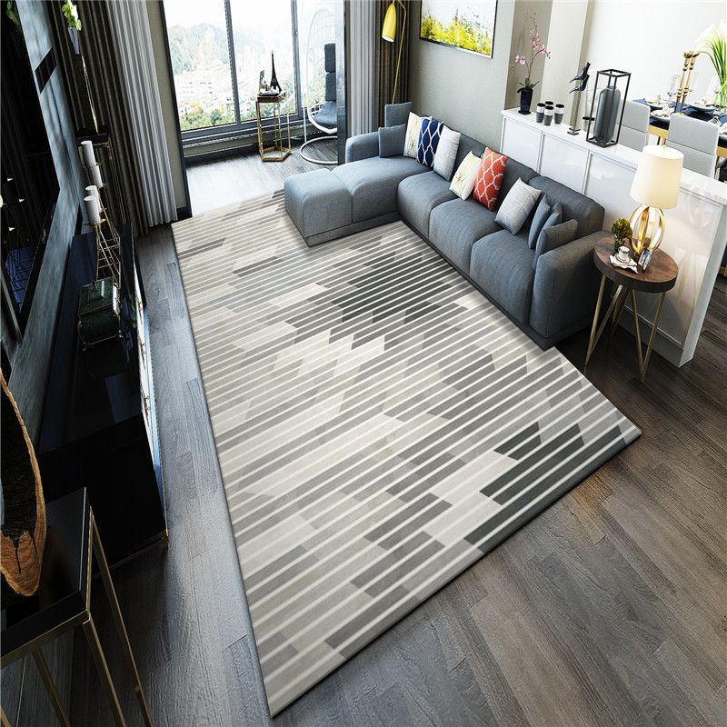 Light Gray Modern Rug Polyester Stripe Indoor Rug Stain Resistant Rug for Home Decor