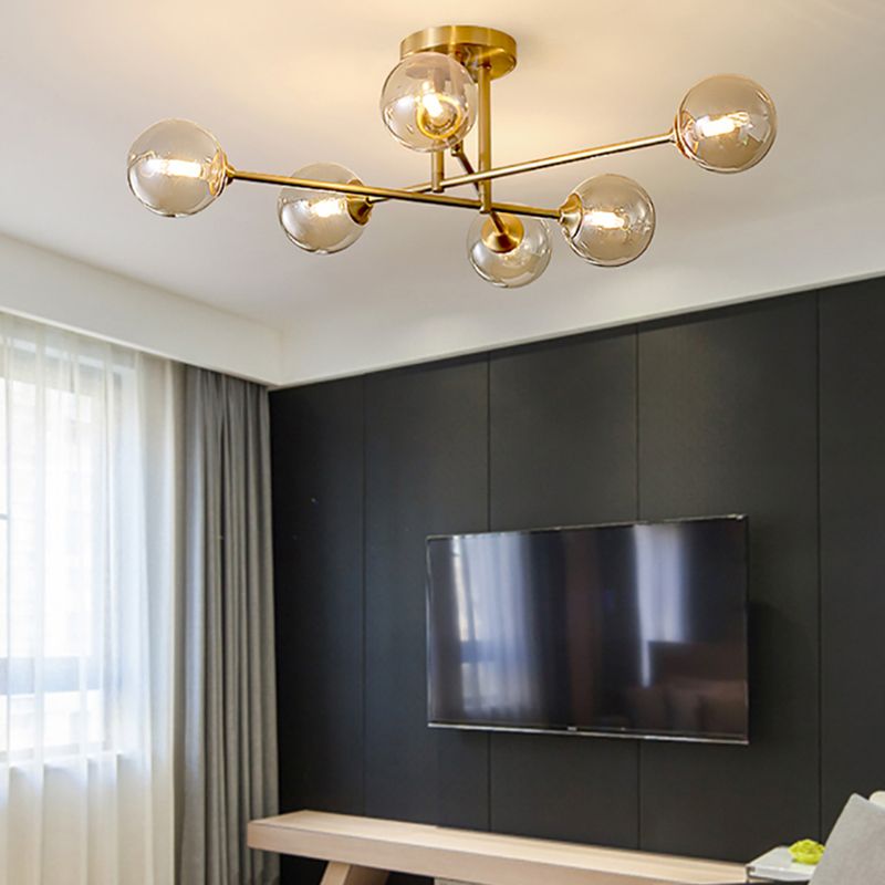 Nordic Style Golden Ceiling Light Ball Shape Glass Shade Ceiling Lamp for Bedroom