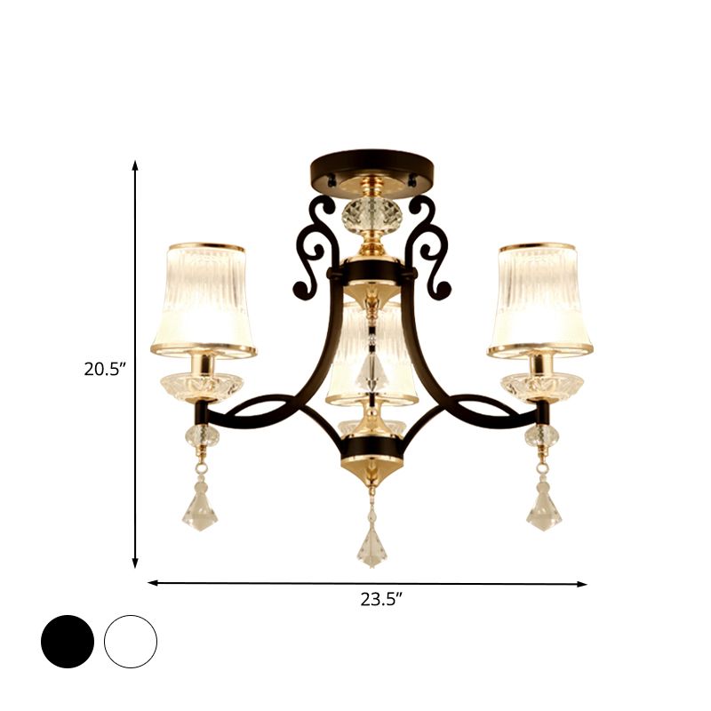 Wirbelnde bewaffnete Küchenanhänger Kronleuchter minimalistischer Kristall Regentrop 3 Lichter Schwarz/Weiß -Federung mit Schatten
