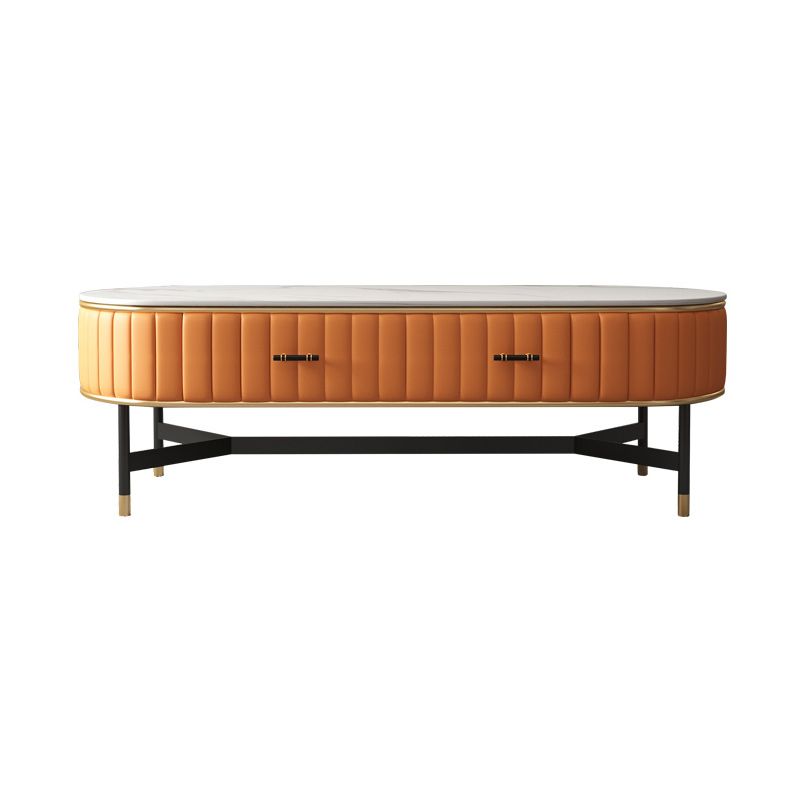 Stone Top Coffee Table Draw included Metal Legs Single Cocktail Table