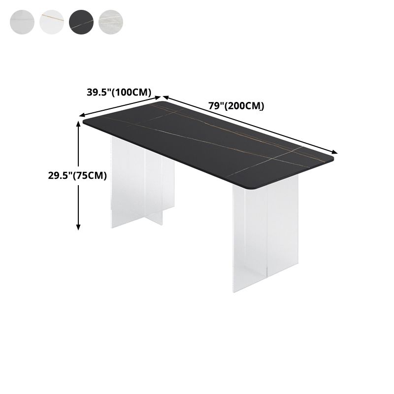 Sintered Stone Dining Table Modern Rectangle Table with Acrylic Base for Kitchen