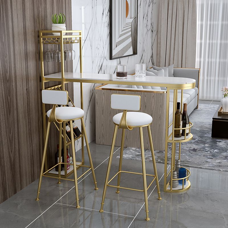 Glam Iron Bar Table Faux Marble White Top 41.3"H Bistro Table with Wine Glass Holders