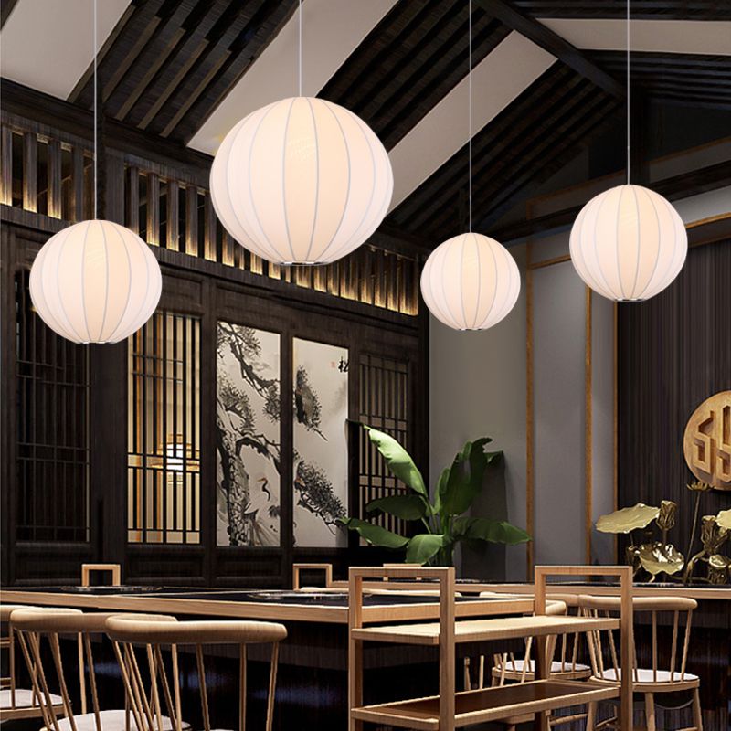 Modern Style Geometric Hanging Lights 1-Light Fabric Pendant Lamp in White