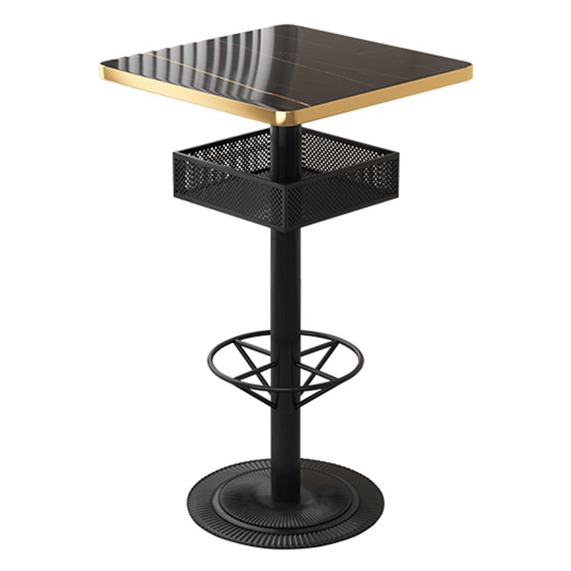 Industrial Bar Table Black Wood Bar Dining Table with Storage