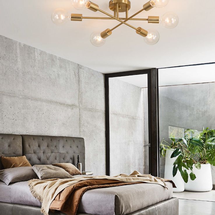 27.5 Inches Wide Bare Bulb Ceiling Lighting Fixture 6-Lights Industrial Style Simplicity Metal Semi Flush Mount Lamp