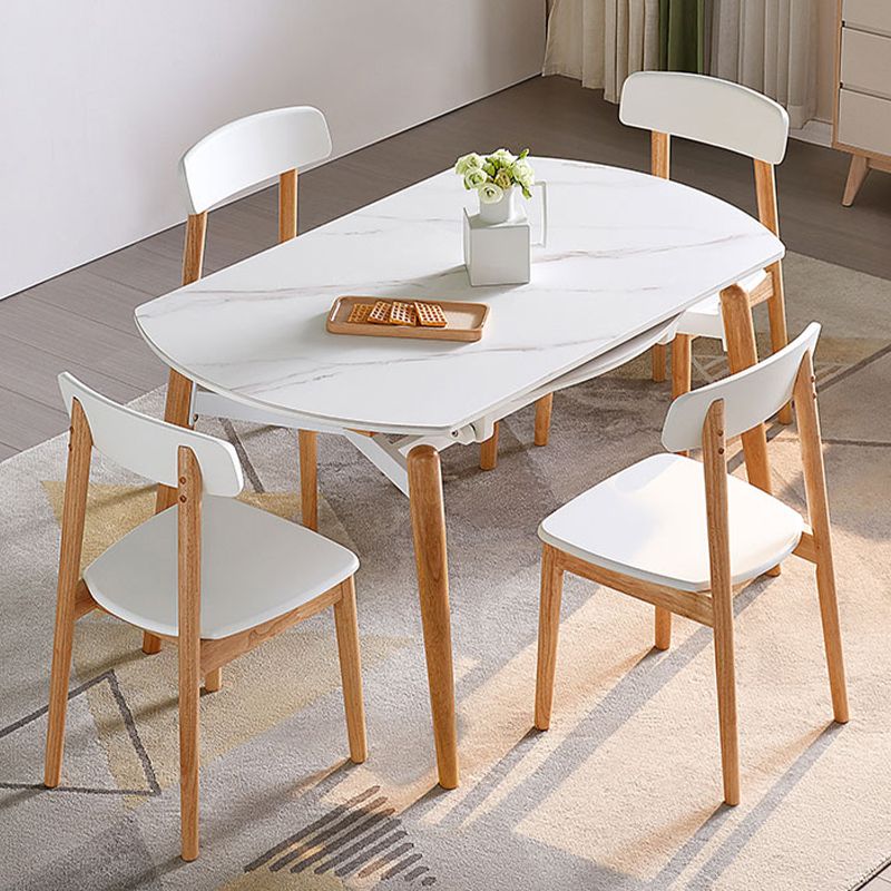 7 Pieces Modern Style White Top Solid Wood Base Dining Set for Home