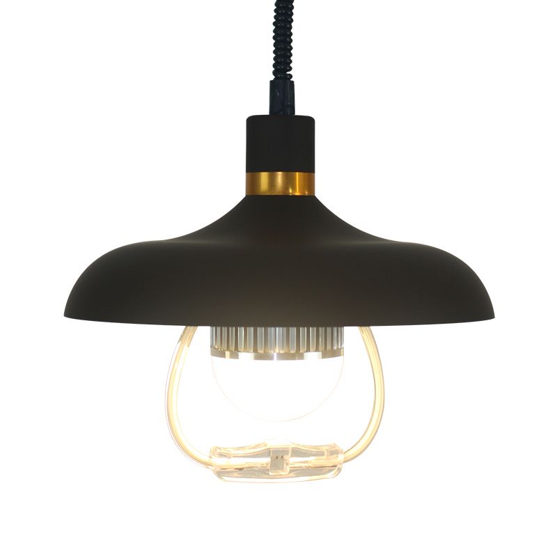 1 Light Round Round Pendants Lighting Metal Industrial Metal Prowing Lamping avec poignée de traction