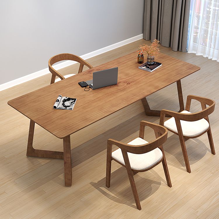 Modern Style Home Office Desk Rectangle Brown Solid Wood Writing Desk