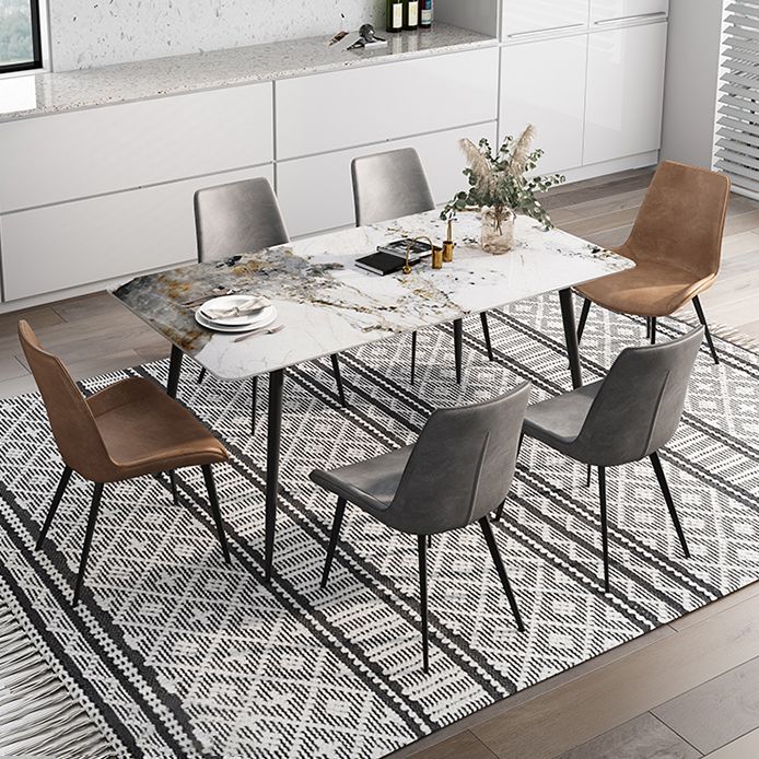 Rectangle White Dining Table Sintered Stone Table Industrial with 4 Legs