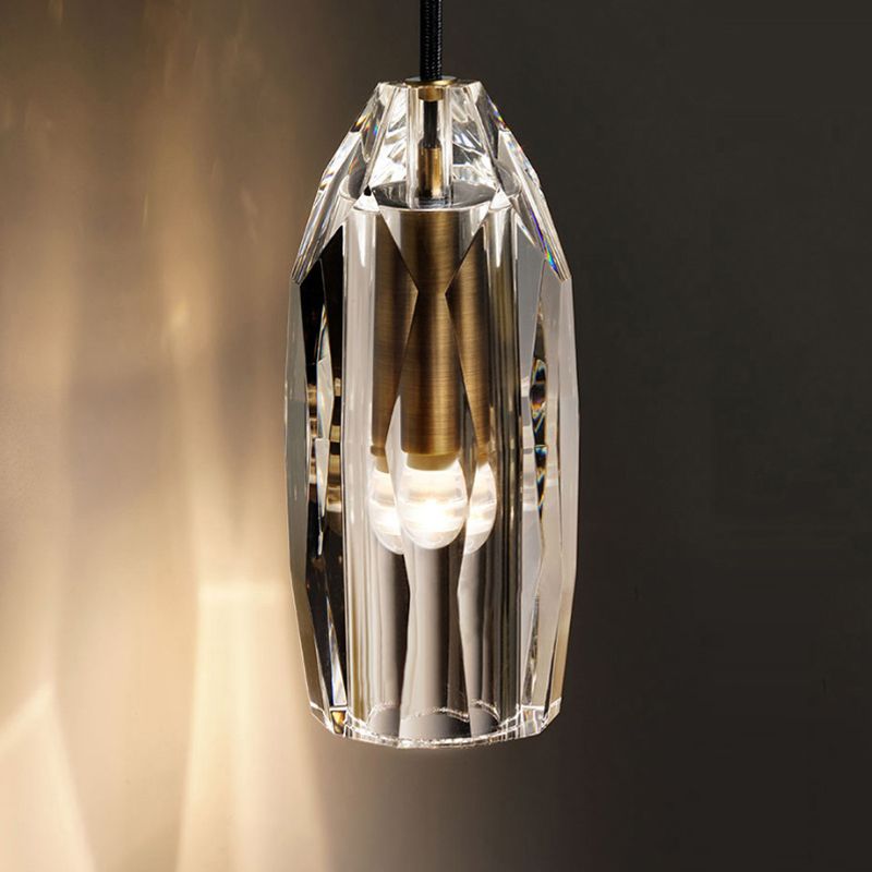 Modern Artistic Single Pendant Light Copper Geometric Hanging Lamp with Crystal Shade