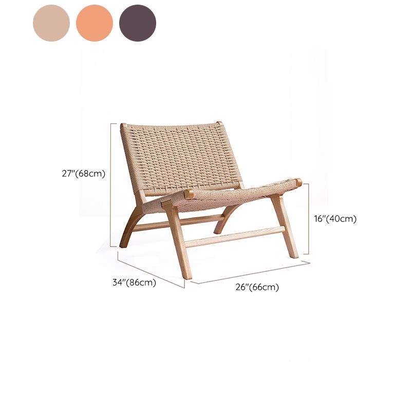 Woven Back Lounge Chair Basic Four Leg Solid Wood Chair for Living Room