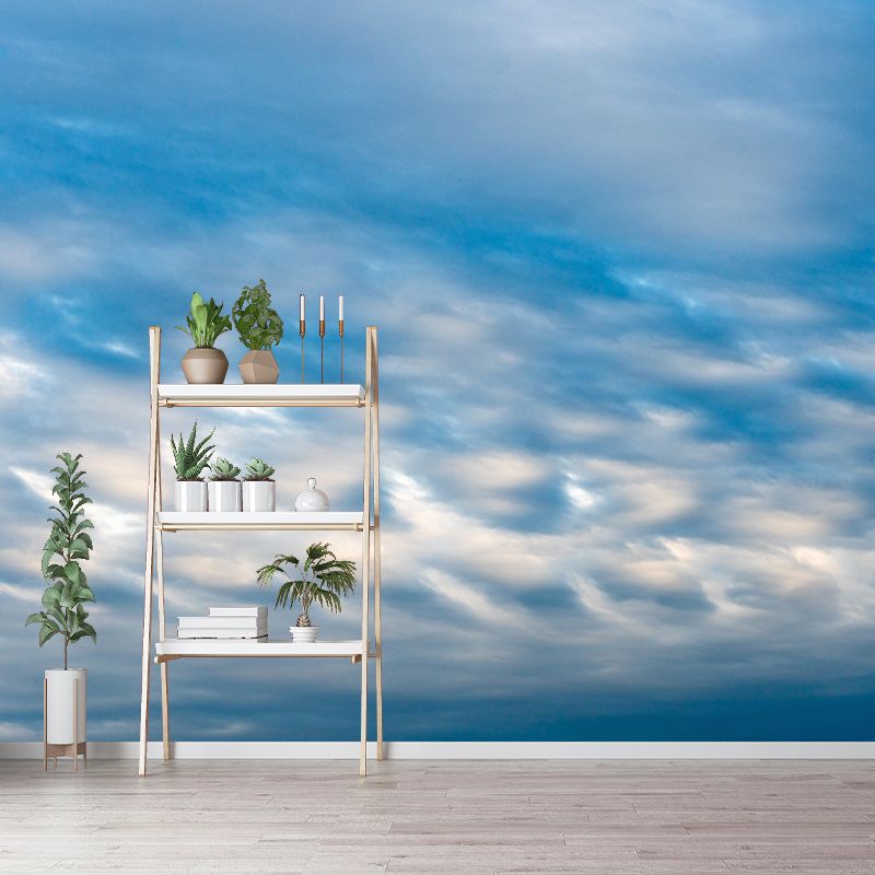 Blue and White Sky Wall Mural for Sitting Room Moisture Resistant, Personalized Size Available