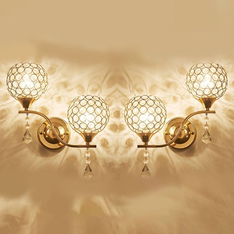 2Pcs/Set Spherical Living Room Wall Sconce Crystal Modern Style Wall Lamp in Gold