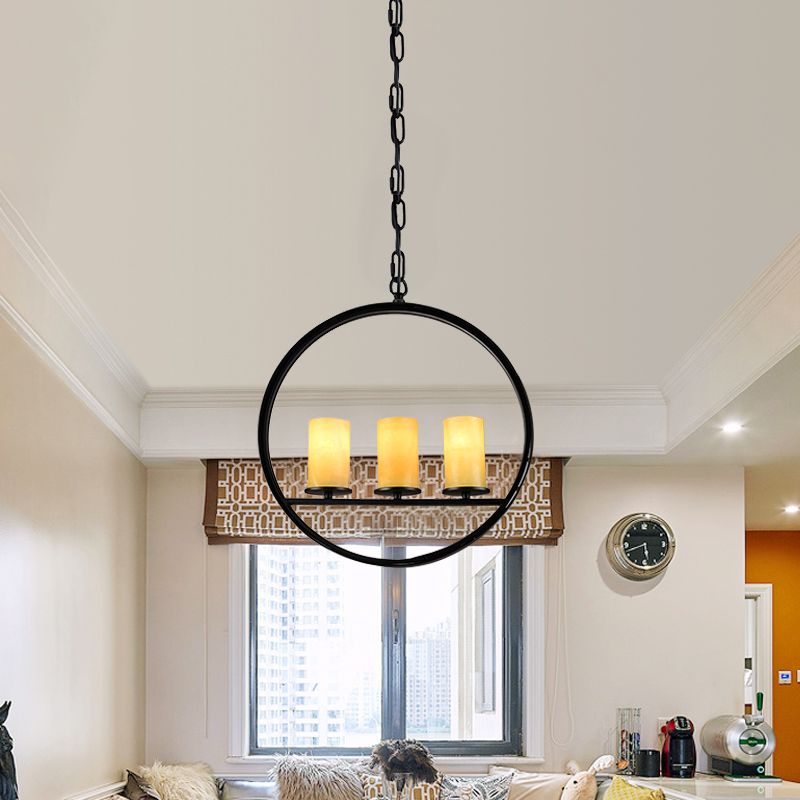 Black 3 Heads Sospension Light Vintage Metal Aning lampadario lampada lampada con tonalità in dolomite giallo cilindro