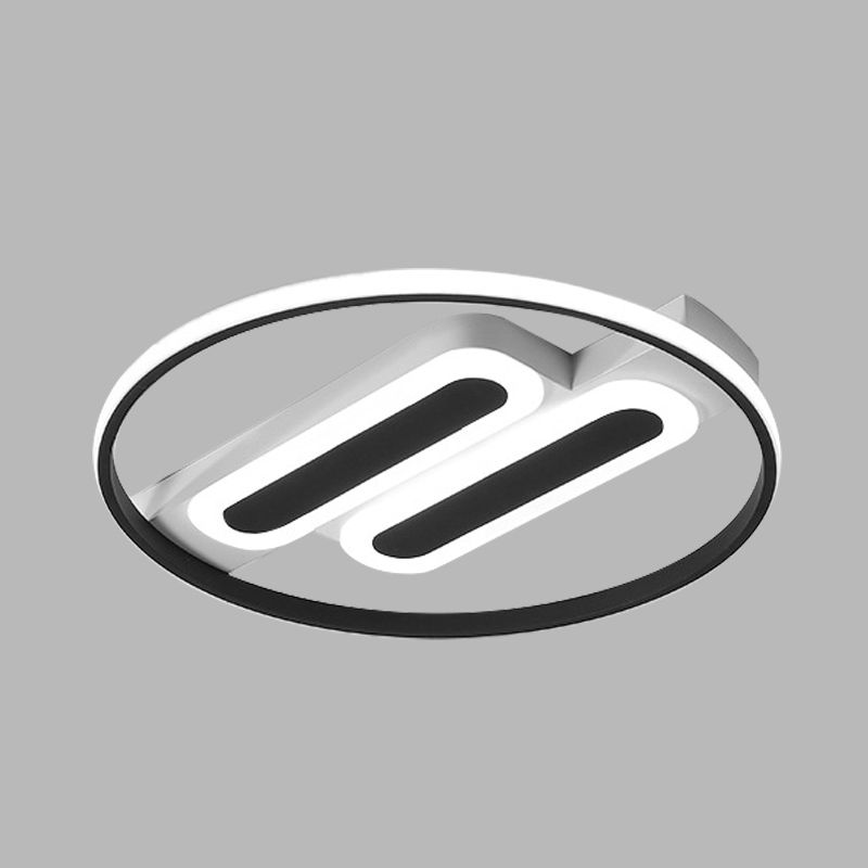 16"/19.5" Dia Halo Bedroom Ceiling Flush Acrylic LED Simple Flush-Mount Light Fixture with Double Rectangle Canopy in Black, White/Warm Light