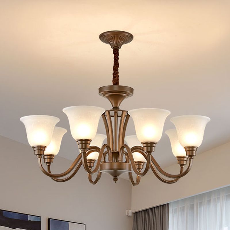 Bell Frosted Glass Chandelier Light Retro Style Living Room Pendant Light Fixture