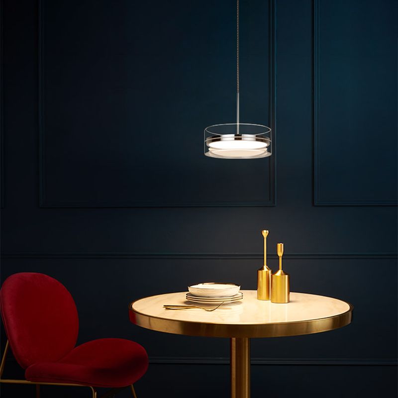 Iluminación de suspensión redonda plateada Simplicidad Cuerte LED de vidrio transparente para comedor