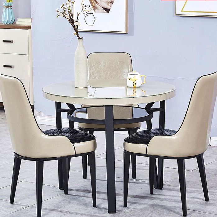 Glass Dining Room Table for 2 Person Round Tabletop with Storage