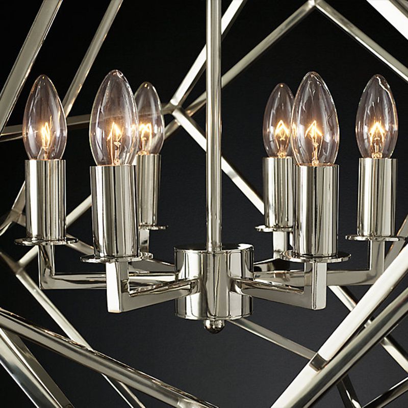 Geometric Metal Chandelier Light Traditional 6 Lights Living Room Pendant Lighting in Brass/Chrome