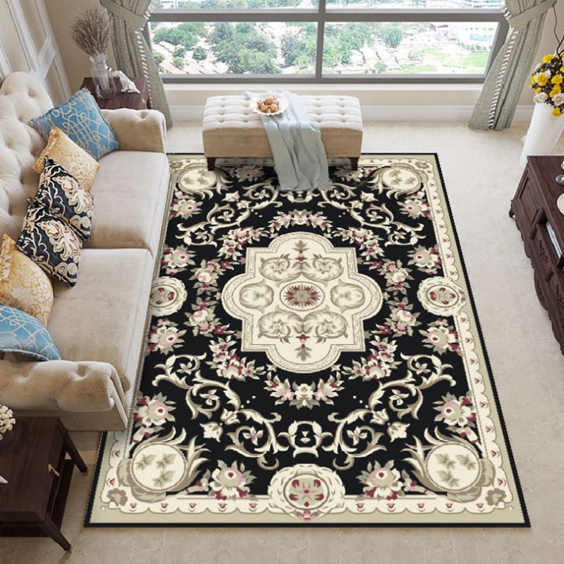 Fancy Chinoiserie Rug Multi Color Floral Area Carpet Non-Slip Backing Stain Resistant Pet Friendly Rug for Living Room