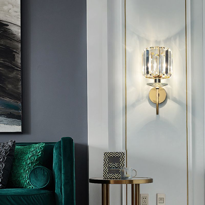 Modern Style Crystal Wall Light Geometric Wall Sconce in Gold for Living Room