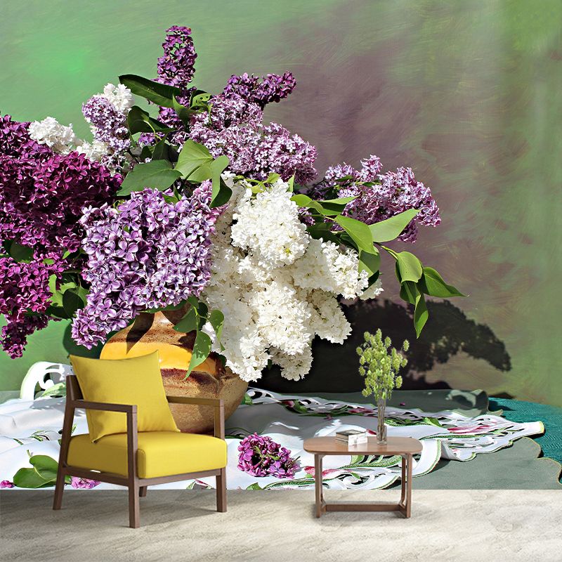 Customized Lilac Bouquet Wall Mural Horizontal Photography for Sleeping Room
