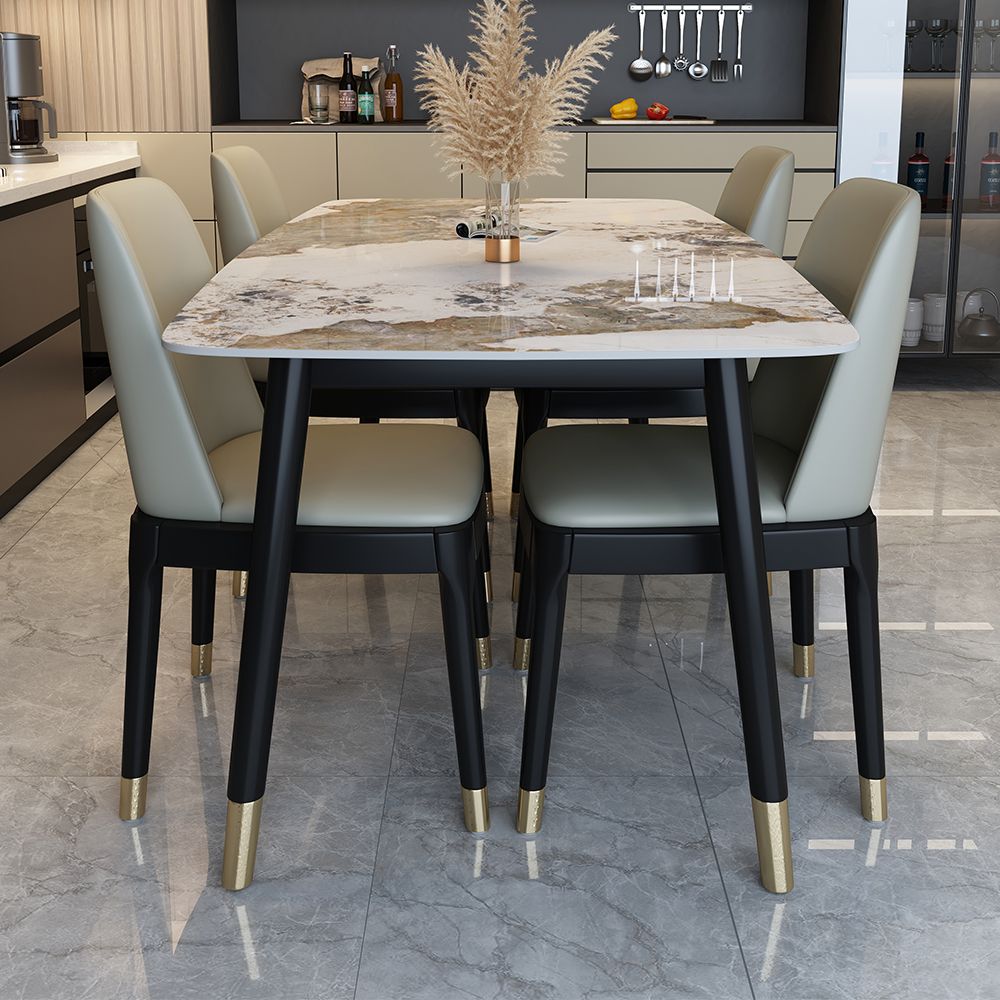 Traditional Luxury Rectangle Dining Table Solid Wood Black Frame 4 Legs Dining Table