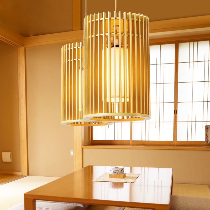 Modern Creative Creative Creative Light Legno Cilindrico lampada sospesa per gli spazi interni
