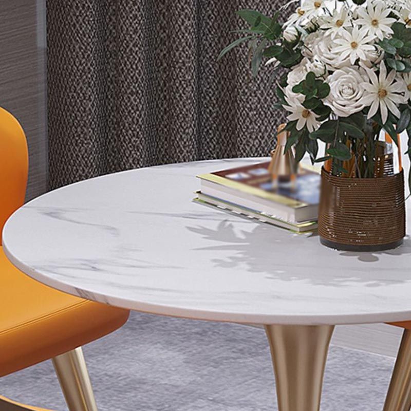 White Sintered Stone Top Table with Tulip Base Metal Traditional Luxury Round Dining Table