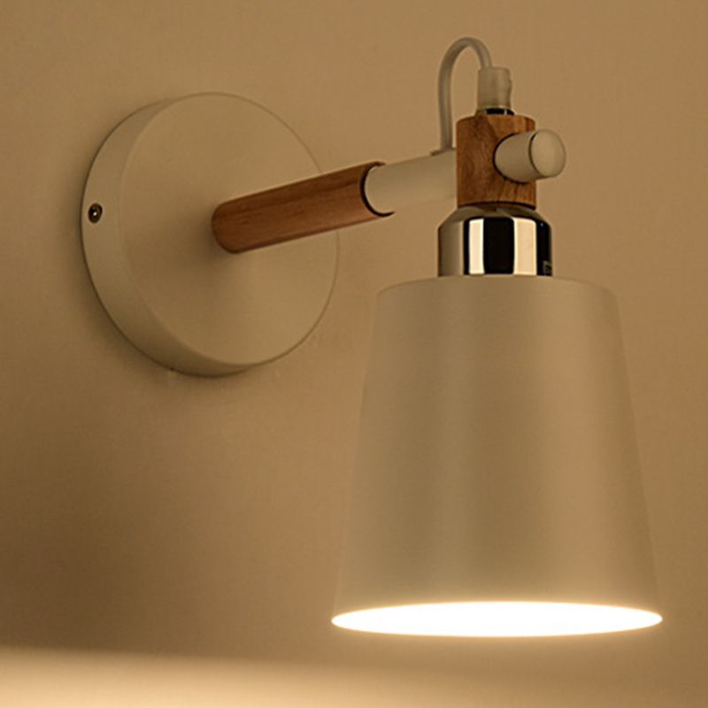 Nordic Wall Sconce Tapered Sconce Light with Metal and Wood for Bedroom