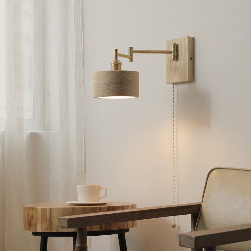 Contemporary Wood Wall Sconce Lighting Cylinder Shape Wall Lamp for Bedroom