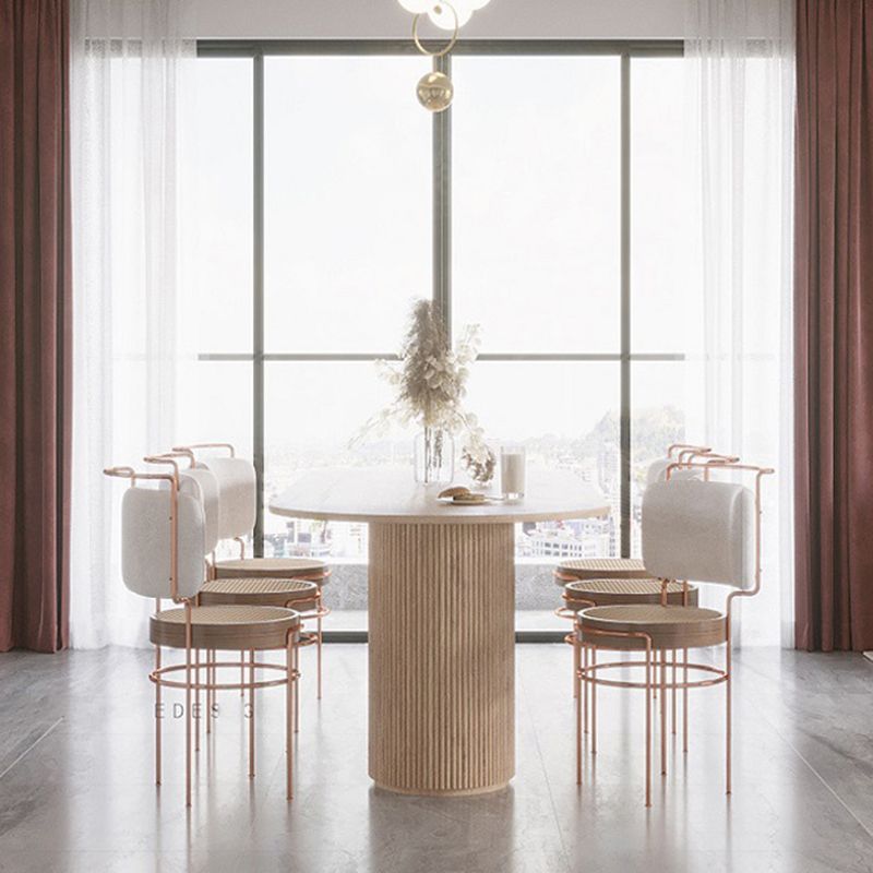 Oval Double Pedestal Modern Dining Table White Fixed Table with Solid Wood