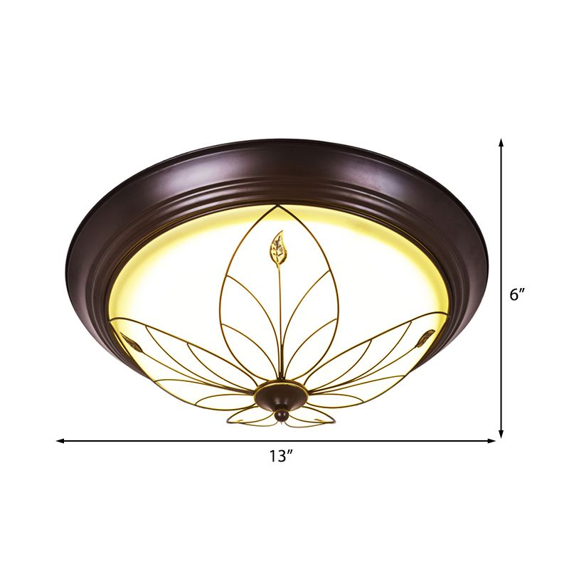 LED Frosted Glass Flush Light Fixture Traditional White Bowl Corridor Ceiling Lighting in Warm/White Light, 13"/19.5" Wide