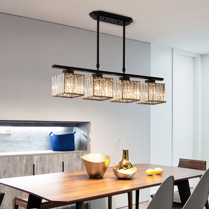 Modern Island Chandelier 4-Head Restaurant Pendant Lighting Fixtures with Crystal Shade