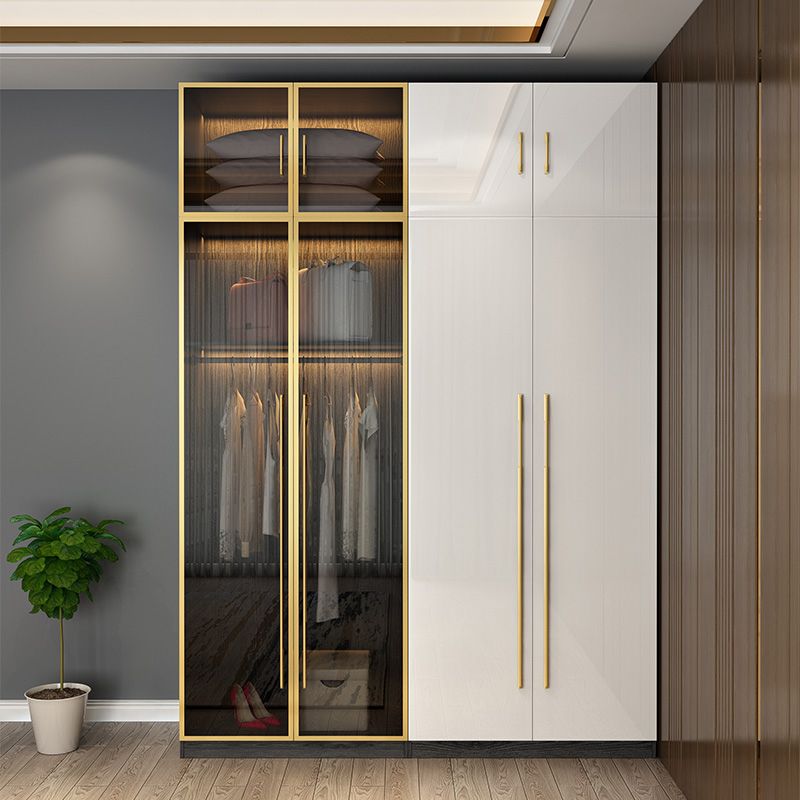 Modern Tempered Glass Doors Wardrobe Wood Frame Wardrobe without Light