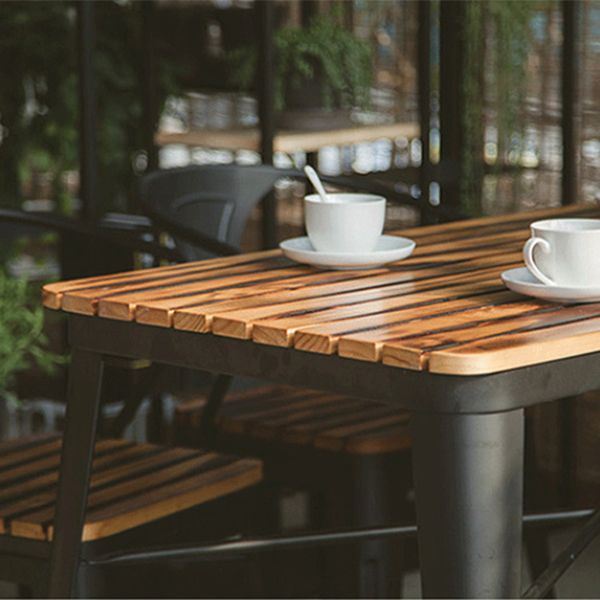 Industrial 1/5 Pieces Metal Dining Set Reclaimed Wood Dining Table Set for Outdoor