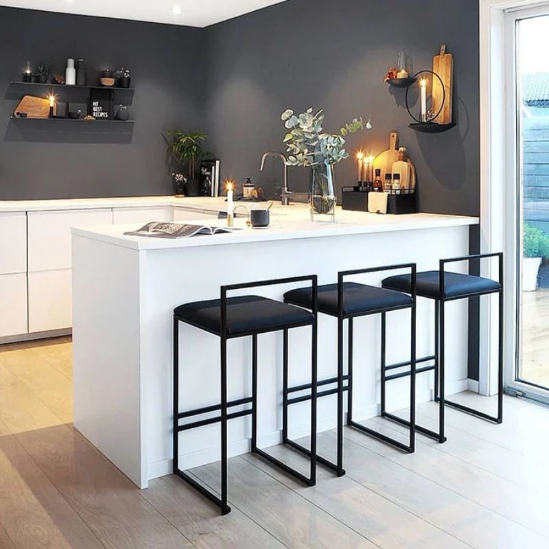 Contemporary Metal Bar Stools Indoor Barstool with Cushion and Low Back for Kitchen