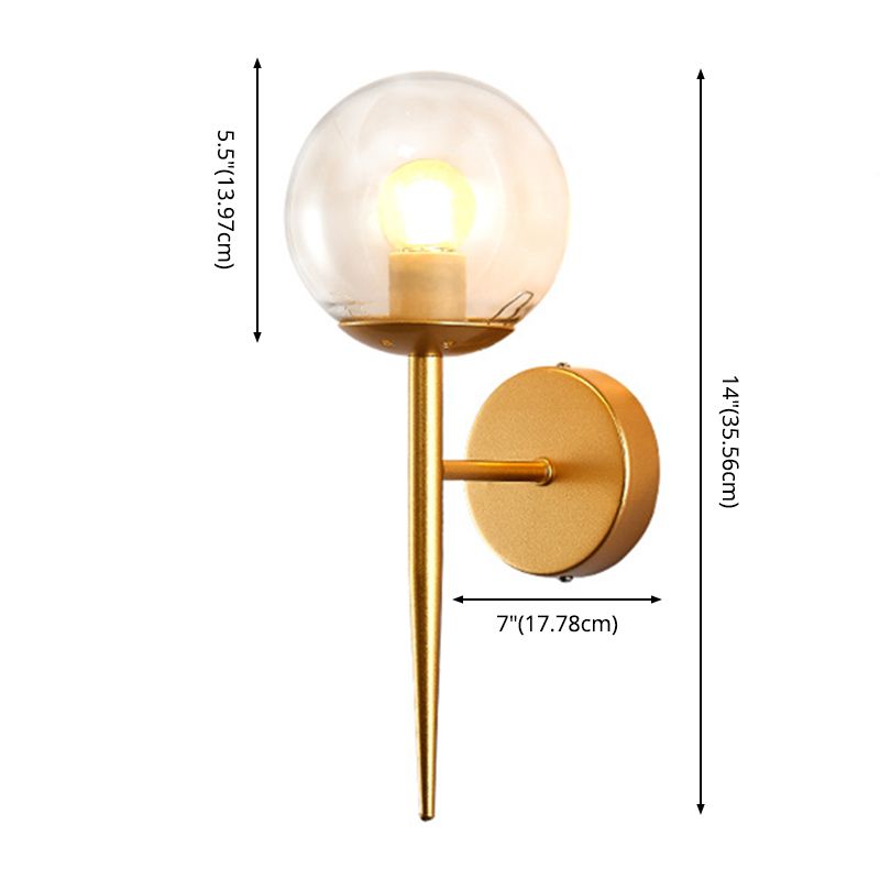 Glass Globe Wall Sconce in Modern Simplicity Wrought Iron Wall Lamp for Interior Spaces
