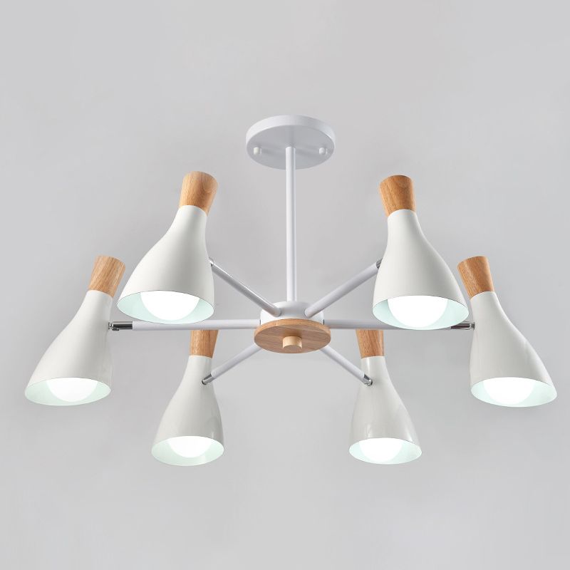 Iron Bias-Cut Bottle Chandelier Lamp Macaron Style Wood Pendant Light for Living Room