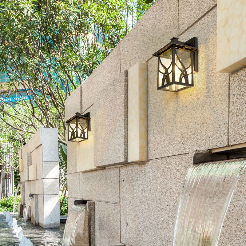 American Style Glass Wall Light Brown 10.5" High Wall Sconce for Outdoors