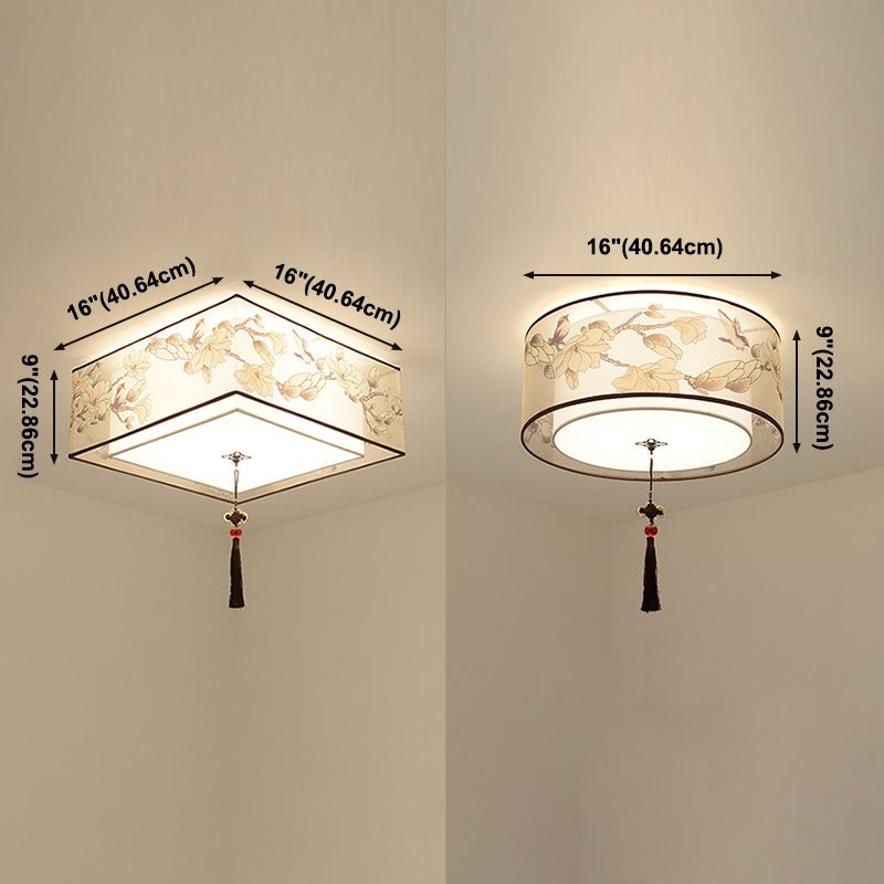 16" Wide 4 Lights Flush Mount Traditional Fabric Flush Ceiling Light in White for Bedroom