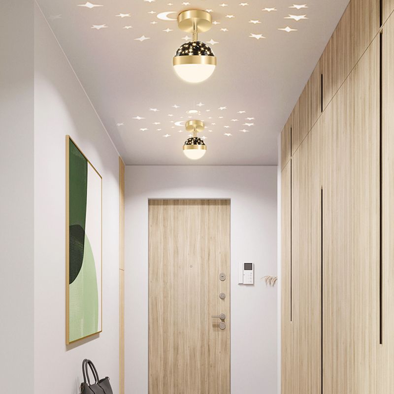 LED Modern Metal Flush Mount Ball Shape Ceiling Light with Plastic Shade for Living Room