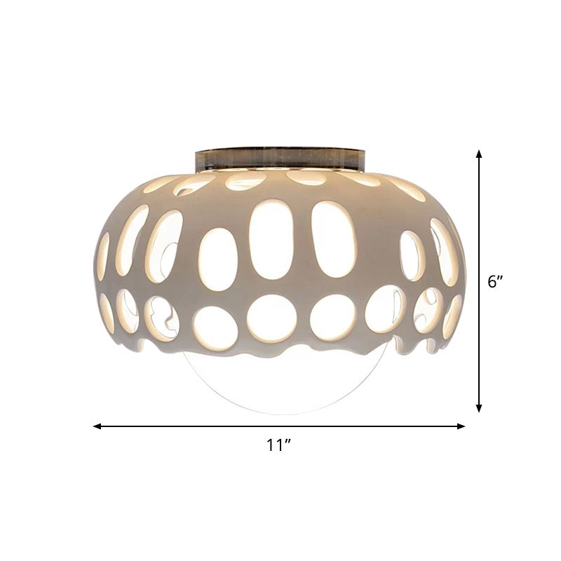 Resin Hollow-Out Dome Flushmount Light Modern 1 Light 11"/13" Wide Ceiling Mounted Lamp in White