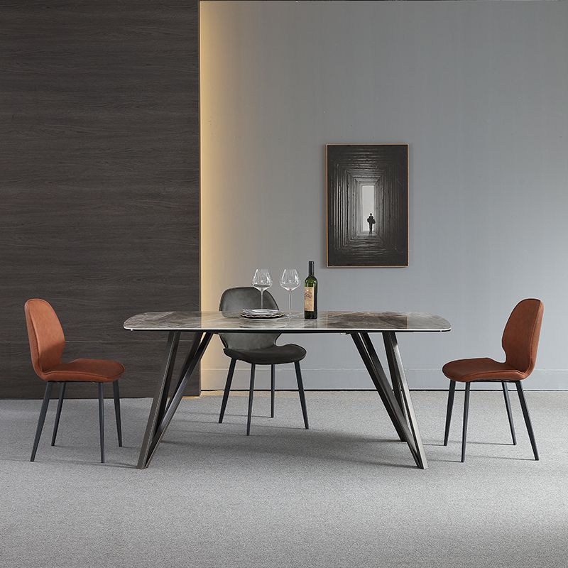 Mesa de comedor de estilo moderno Mesa de piedra sinterizada con 4 patas Base de acero al carbono