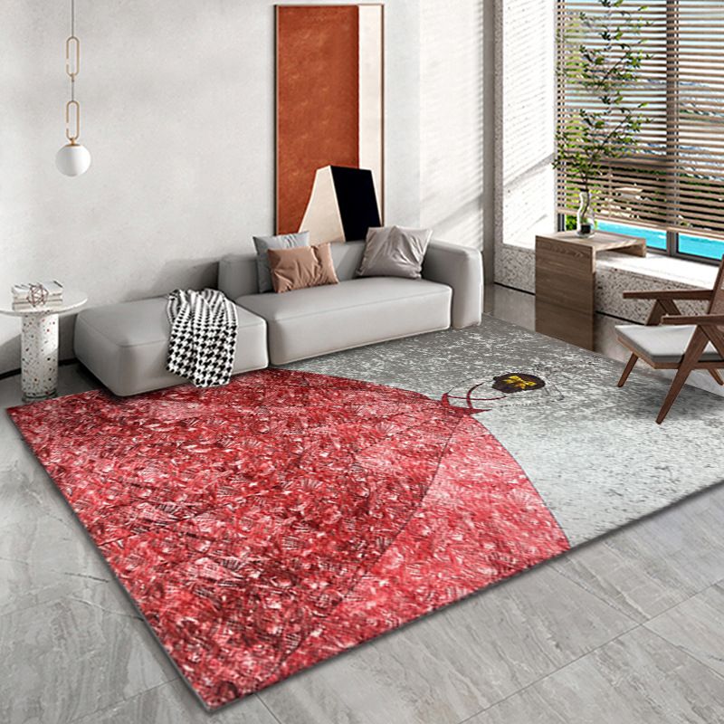 Light Red Girl Rug Polyester Modern Rug Non-Slip Backing Rug for Home Decor