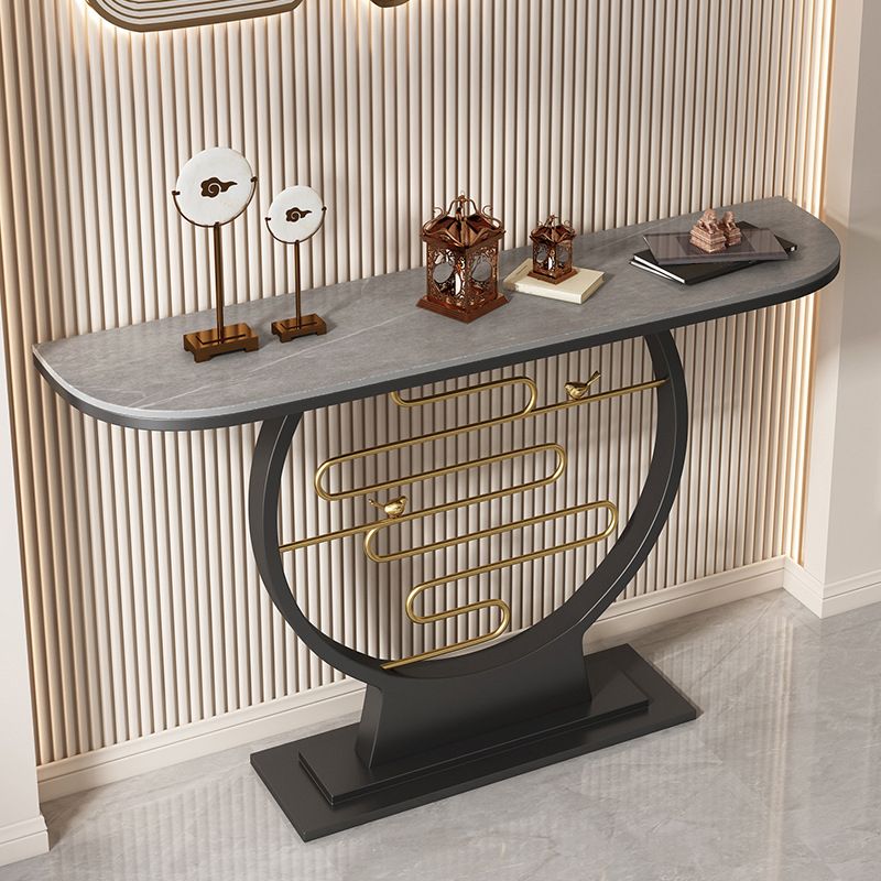 Modern & Contemporary Stone Console Sofa Table Half Moon Iron End Table for Hall