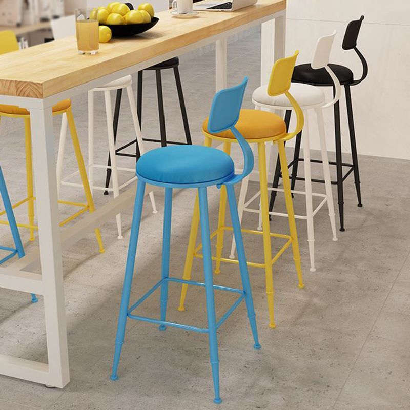 Nordic Armless Backrest Counter Stool Iron Bar Stool with Cushion and Pedal for  Cafe