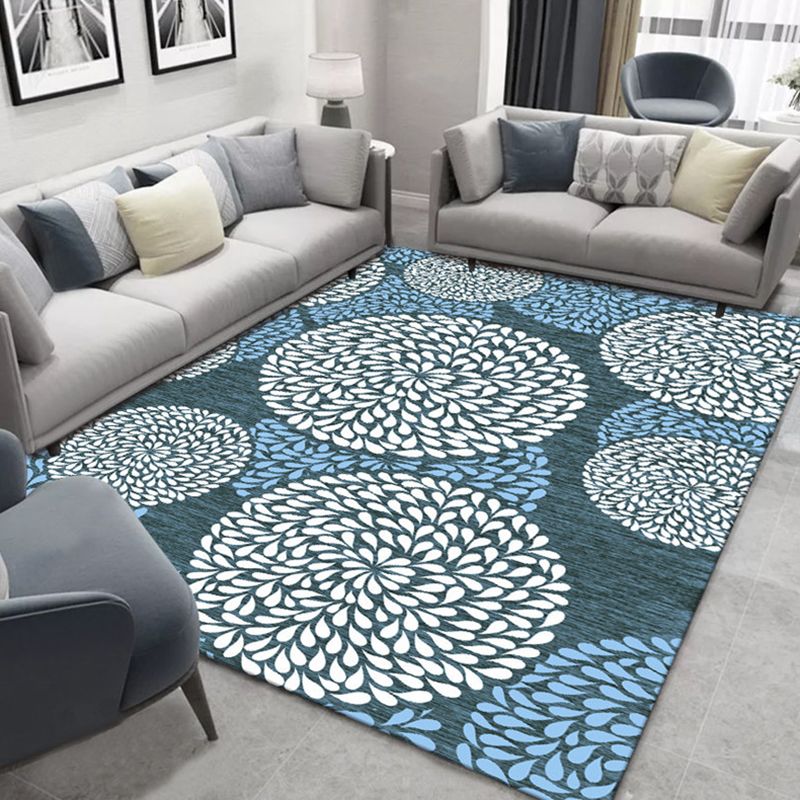Dark Colored Simple Area Rug Floral Printed Carpet Polyester Stain Resistant Rug for Living Room